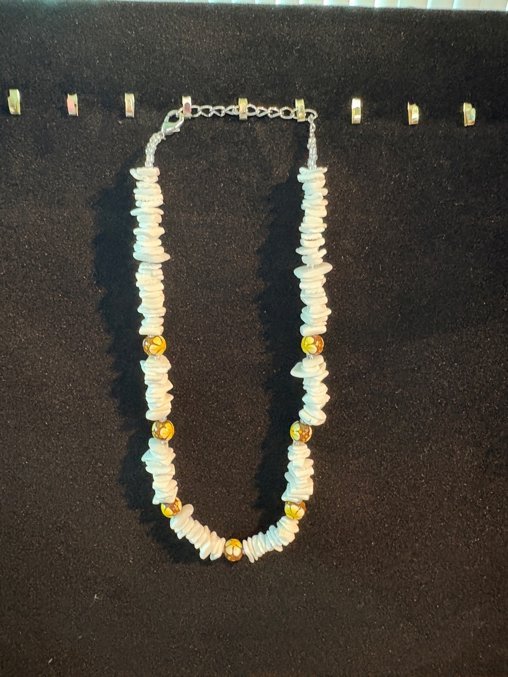 White Shell Bead Necklace with Gold Accent Beads